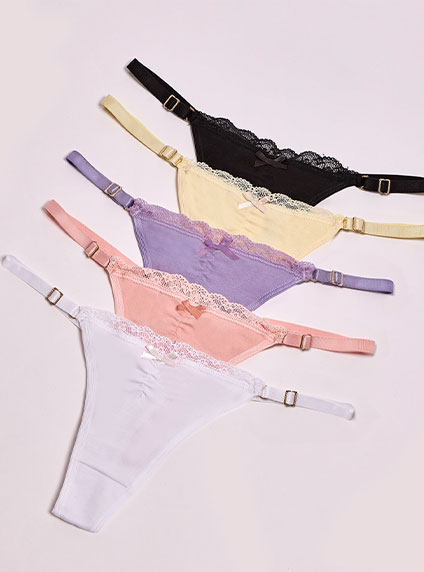 184/634 | Pack X3 Tanga Less Regulable De Algodón Y Lycra Liso Con  Puntilla Elastizada