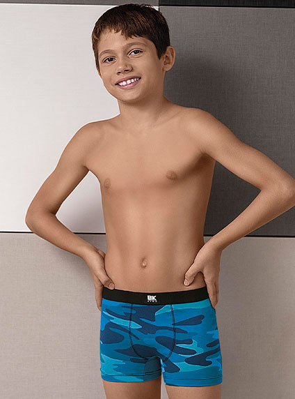 520/4043 | Boxer De Niño Algodon Y Lycra. Estampado Camuflado Elastico Liso Negro